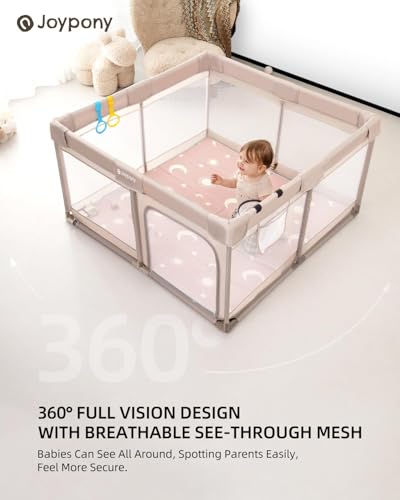 Joypony Baby Playpen with Mat, 50x50 in Small Play Pen for Babies, Toddler Playpen for Apartment, Indoors Play Yard with Soft Breathable Mesh (Beige with Mat) - color: Beige with Mat