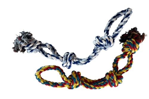Pup Quartet Dog Rope Toy for Aggressive Chewers 2-Pack Tug of War Dog Toy with Thick Knots Heavy Duty Rop Toys for Dogs – Indestructible Rope Chew Toys for Medium & Large Dogs - color: blue/white and yellow/blue/red