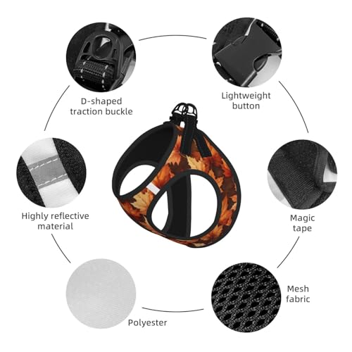 Maple Leaves Fall Pattern Pet Harness Escape Proof Dog Harness Adjustable Mesh Padded Reflective Dog Vest Harness and Leash Set Medium - color: Style 3, size: Medium