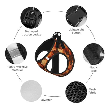 Maple Leaves Fall Pattern Pet Harness Escape Proof Dog Harness Adjustable Mesh Padded Reflective Dog Vest Harness and Leash Set Large - color: Style 3, size: Large