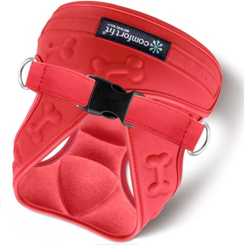 Comfort Fit All Weather Dog Harness No Pull Soft Padded Extra Comfort Step in Dog Harness with Adjustable Buckles Easy Control Vest Harness for Small Medium Large Dogs Inside Velvet Plush - color: Red Plush, size: S (Chest 12" - 15.5")