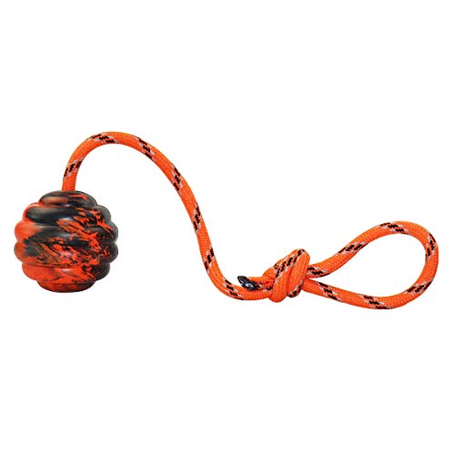 K9 Training Ball with Rope Exercise and Reward Toy for Dogs - Indestructible Dog Toy Ball with Handle for Training Pull Throw Tug Fetch Belgian Malinois Gifts (Orange) - color: Orange