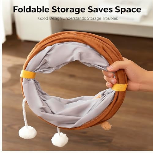Cat Tunnel for Indoor Cat Tube Collapsible Cat Tunnel Bed with Hanging Ball,Play Tunnel for Kitten,Kitty,Puppy,Rabbit,Funny Interactive Cat Toy Gift for Cat Lover(Bear,31.5″x10″x10″) - size: M(31.5 x 10 x 10 Inch)