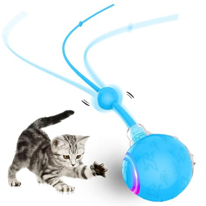 Interactive Cat Toys Ball for Indoor Cats Fast Rolling on Carpet, Chirping & Motion Activate Cat Toys, Slow/Nromal/Fast Mode, ON/Off Sound