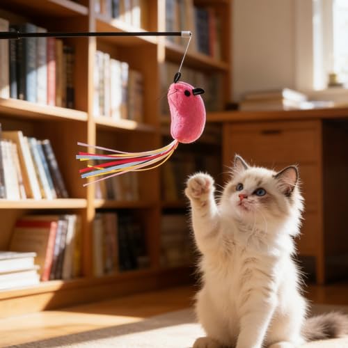 5PCS Premium Catwandtoy Accessories with Ribbons, Cat Mouse Toy for Indoor Catkitten Play Flopping Toy Filled Soft Plush Interactive No Catnip Feline Chew Plaything for Indoor Cats Kitten Exercise