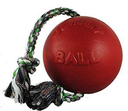 Jolly Pets Romp-n-Roll Rope and Ball Dog Toy, 6 Inches/Medium, Red (606 RD) - color: Red, size: Medium (6 in)