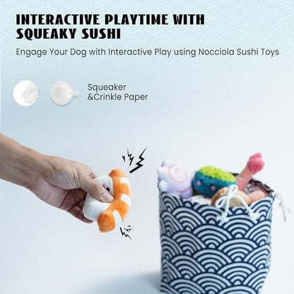 Nocciola 10 PC Sushi Squeaky Small Dog Toys, Cute Stuffed Puppy Toys with Bag, Plush Dog Squeaky Toy for Small Medium to Keep Them Busy - style: Sushi Dog Toys