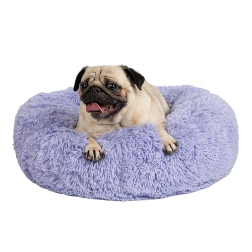 Best Pet Supplies Round Calming Dog Bed for Small, Medium & Large Dogs, Plush Donut Cuddler Pet Bed w/Raised Rim for Head, Neck Support, Anti-Slip Bottom Washable Bed - Lavender, 20 x 20 x 6 - color: Lavender, size: 20" x 20" x 6"