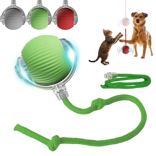 Interactive Dog Cat Toy Ball, Automatic Moving Bouncing Rolling, with Replacement Tail, Pet Smart Chase Ball Rechargeable, Enrichment Toys for Bored Indoor Adult Cats/Dogs (Green) - color: Green