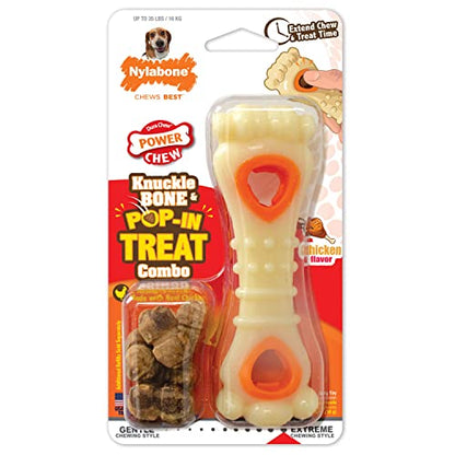 Nylabone Knuckle Bone Pop-In Treat Toy Power Chew Toy for Dogs, Interactive Treat Dispensing Enrichment Dog Toy, Long Lasting Chicken Flavor, Medium Dogs - Up to 35 lbs - size: Medium