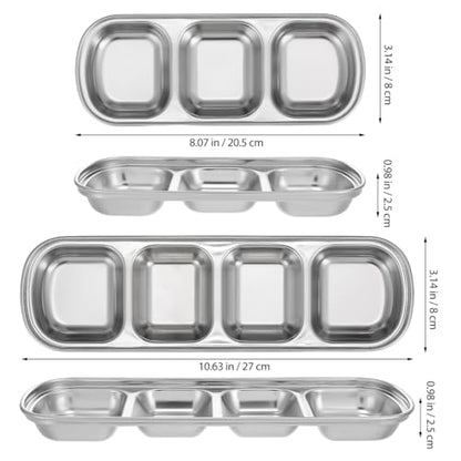 Compartment Pet Tray Food Bowls: 2pcs Stainless Steel Cat Bowl Divided Pet Dishes Bowls for Kitten Small Dogs Food Water Feeder