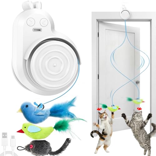 Interactive Cat Toys for Indoor Cats: Automatic Electric Flying Bird Feather & Mouse Wand, Rechargeable Electric Hanging Play Chase Exercise Moving Enrichment Toy for Bored Kittens and Adult Cats - color: white