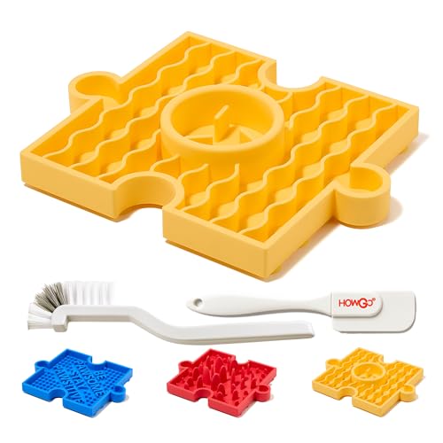 Puzzle Slow Feeder Lick Mat for Dogs, 38+ Suction Cups | Non-Slip Heavy Duty Maze Enrichment Bowl BPA-Free Silicone | Reduce Boredom Anxiety Free Combination (1PC, Yellow) - color: 1 Yellow - River