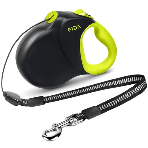 Fida 30ft Upgraded Retractable Dog Leash, Heavy Duty Pet Walking Leash for Medium/Large Breed up to 110 lbs, 360° Tangle-Free Long Retract Dog Lead, Soft Grip, One-Hand Brake, Neon Yellow - color: Neon Yellow, size: Large（30ft）