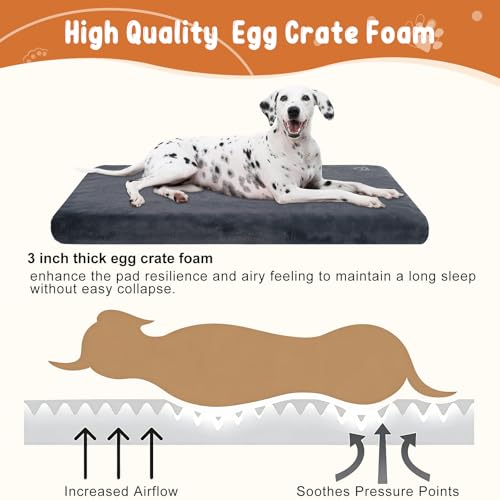 EMPSIGN Stylish Dog Bed Mat Dog Crate Pad Mattress Reversible (Cool & Warm), Water Proof Linings, Removable Machine Washable Cover, Firm Support Pet Crate Bed for Small to XX-Large Dogs, Grey - size: XXL(47"*29"*3")