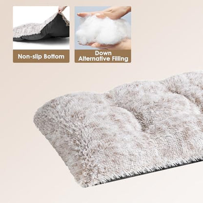 EHEYCIGA Fluffy Dog Crate Bed for Small Dogs, Plush Faux Fur Crate Pad, Calming Anti Anxiety Small Dog Bed, Washable Soft Warm Mat with Non-Slip Bottom, Brown - color: Brown, size: 23.6 x 17.5