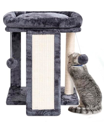 SYANDLVY Small Cat Tree with Perch, Cat Scratching Board for Indoor Cats, Scratching Post with 2 Dangling Balls, Great for Kittens (Smoky Grey) - color: Smoky Grey