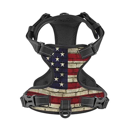 American Flag Vintage Reflective Dog Harness No Pull Soft Vest Harness for Small Medium Large Dog Puppy Pets Small Size - color: American Flag Vintage, size: Small