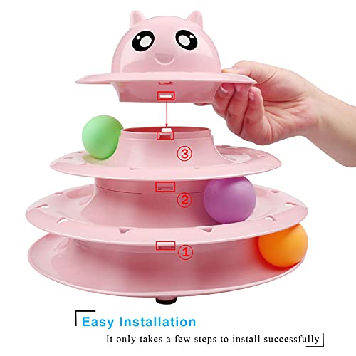 UPSKY Cat Toy Roller 3-Level Turntable Cat Toy Balls with Six Colorful Balls Interactive Kitten Fun Mental Physical Exercise Puzzle Toys - color: A-Pink