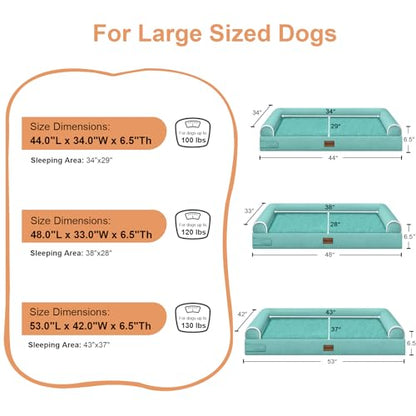 Large Dog Bed Orthopedic Washable: Beds Bolster XXL Bed Big XLarge Dogs Egg Crate Foam Sofa Couch Waterproof Removable Cover - Aqua Blue - color: Aqua Blue, size: 44.0"L x 34.0"W x 6.5"Th