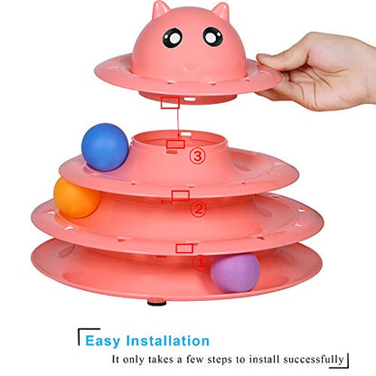 UPSKY Cat Toy Roller 3-Level Turntable Cat Toy Balls with Six Colorful Balls Interactive Kitten Fun Mental Physical Exercise Puzzle Toys - color: A-Red