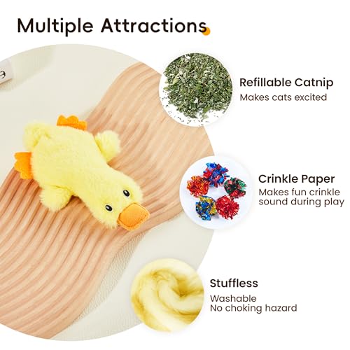 Potaroma Cat Toys Catnip Crinkly Sound 2 Pcs, Mess-Free Stuffless Kitten Toy, Durable Feline Bite Interactive Kicker Toys for Cat Indoor Exercise 6.5 Inches