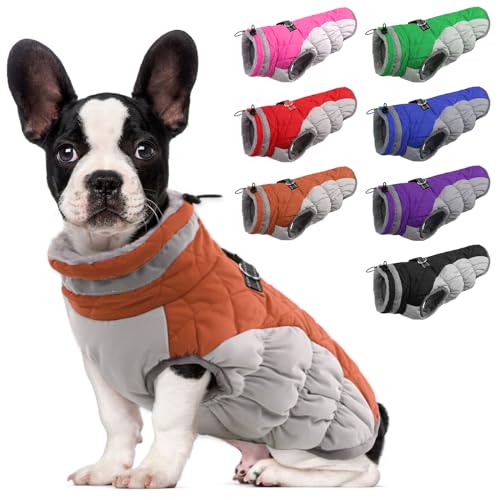 Lelepet Warm Dog Winter Coat Cold Weather Jacket Windproof Reflective Turtleneck Vest with Plush Neckline D-Ring for Leash Thick Fleece Lining Jacket Pet Apparel for Small Medium Large Dogs(X-Small) - color: Brown, size: X-Small