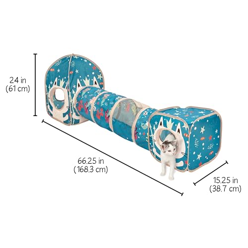 Kitty City Ocean-Themed Cat Play Furniture Set, Collapsible Pop-Up Cat Toys Combo with Cube, Tunnel & House, Indoor Cat Playground for Play, Hiding & Lounging - color: D) Ocean Cat Play Combo