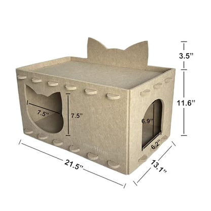 Cat House Cat Ear Design, Large Spacious Cozy Indoor Cat Bed Cave, Scratch Resistant Strong Thick Premium Felt Condo, Fun Hideaway for Multiple Cats, Up to 35LB, 21.5x13x11.6 inches (Beige)