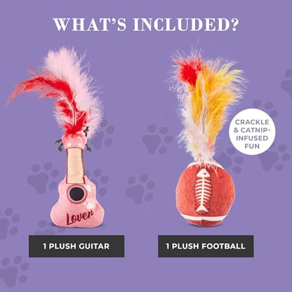 Haute Diggity Kitty Era Collection Set, Plush Cat Toys Catnip Filled with Interactive Crackle Sound, Safe & Durable Toys for Cat & Kitten, 2 Pcs - style: Kitty Guitar + Plush Football