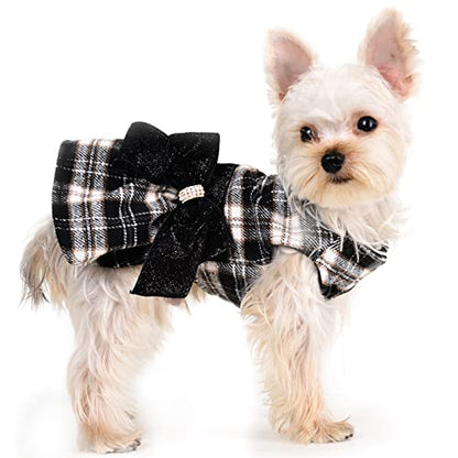 Dog Sweater Dress,Dog Dress for Small Dogs Girl, Plaid Winter Warm Fleece Lining Female Clothes, Pet Outfits Coat, Cat Apparel Christmas,Small,Black - color: Plaid Black, size: Small (Chest 16.9 in)