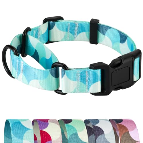 Martingale Collar for Dogs, Heavy Duty Escape Proof for Safety, Quick Release Buckle Adjustable Soft Nylon Dog Martingale Collars for Training & Daily Walking - color: blue, size: M-width: 1",suitable for neck 14"-19"