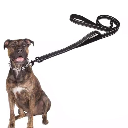 Jiozermi 10ft Dog Leash with 3 Handles, Heavy Duty Dog Lead with Padded Traffic Handle, Reflective Stitching Large Leash for Running Walking Training(Black) - color: Black
