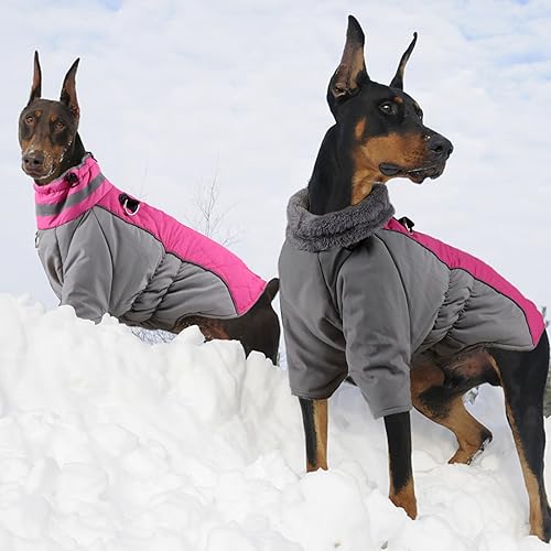 Dog Coat with Harness, Warm Dog Winter Coat Waterproof Dog Cold Weather Jacket Padded Dog Fleece Vest for Small Medium Large Dogs, Reflective High Collar Dog Winter Snowsuit Coat, Rose Red XL - size: X-Large