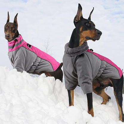 Dog Coat with Harness, Warm Dog Winter Coat Waterproof Dog Cold Weather Jacket Padded Dog Fleece Vest for Small Medium Large Dogs, Reflective High Collar Dog Winter Snowsuit Coat, Rose Red XL - size: X-Large