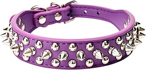 Spiked Dog Collar Soft Pu Leather Mushrooms Rivet Spike Studded Puppy Adjustable Pet Collars for Small Breeds (S, Purple) - color: Purple, size: Small