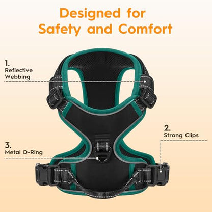 No Pull Dog Harness, No Chock Reflective Adjustable Soft Padded Pet Vest with Easy Control Handle, Easy Wearing with Stylish, Reinforced Knot, 2 Buckles - color: Black/Turquoise, size: Small