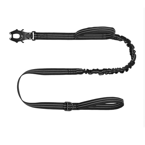 ICEFANG Tactical Dog Leash,K9 Training Walking Bungee Lead with 2 Control Handle,Heavy Duty Quick Release Metal Clasp,Hands Free D-Ring for Medium Large Dogs (6ft,Reflective Black) - color: Reflective Black, size: 6 FT