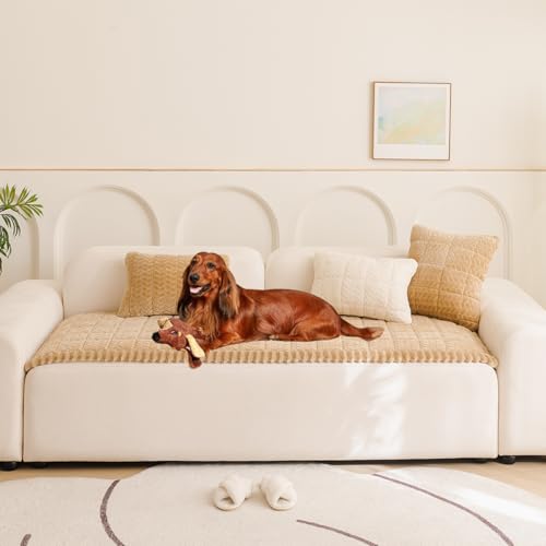 Mitid Sofa Cover Fuzzy Couch Cover for Pet, Couch Covers for Dogs Washable Non-Slip Sofa Slipcover Cushion Protector Pets Friendly Mat - color: Brown, size: 27.6X82.7