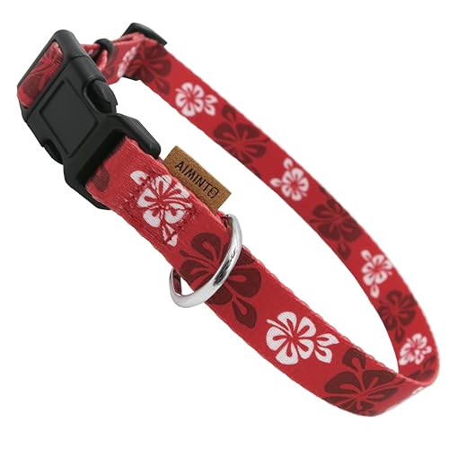 Dog Collar, Cute Floral Pattern, Soft and Adjustable Collar with Quick Release Buckle (XS (Neck 9-13", Width 3/8"), Hawaiian Red) - color: Hawaiian Red, size: XS (Neck 9-13", Width 3/8")