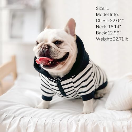 Dog Sweaters for Medium Dogs Boy French Bulldog Clothes,Frenchie Clothes Dog Fleece Sweaters Winter Coat Pet Sweatshirt Hoodie Medium Sized Halloween Costume,Black Striped,L - color: Black Striped, size: Large