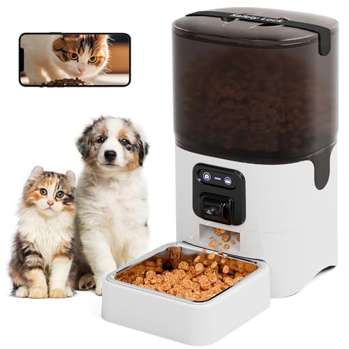 6L Automatic Cat Feeder with Camera, 1080P HD Camera Live Video, Night Vision 2-Way Audio, WiFi & App Remote Control, Programmable Pet Feeder, Smart Timed Dry Food Dispenser for Cat & Dog - size: Single Basin - 6L