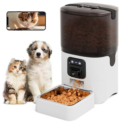 6L Automatic Cat Feeder with Camera, 1080P HD Camera Live Video, Night Vision 2-Way Audio, WiFi & App Remote Control, Programmable Pet Feeder, Smart Timed Dry Food Dispenser for Cat & Dog - size: Single Basin - 6L