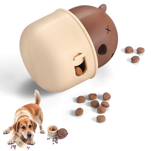 Silicone Dog Slow Feeder Toy - Interactive Puzzle Feeder & Food Dispenser for Small & Large Dogs - Enrichment Toys for Mental Stimulation - Fun Puppy Chew Toys & Cat Treat Dispenser to Keep Pets Busy - color: Bear-Brown