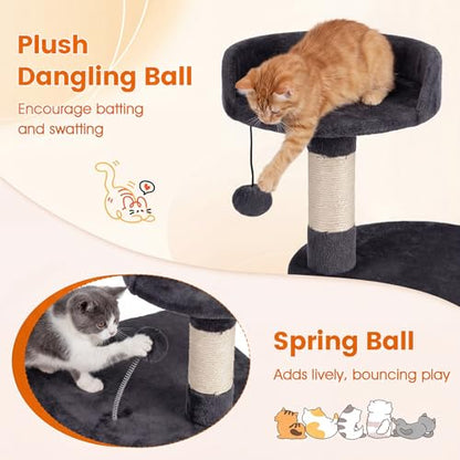 PETSITE 36-inch Multi-Level Cat Tree, with Sisal Scratching Posts, Comfy Top Perch, Cozy Condo, Playful Sisal Rope and Spring Ball, and Dangling Ball, Ideal for Indoor Cats and Kittens (Dark Grey) - color: Dark Grey