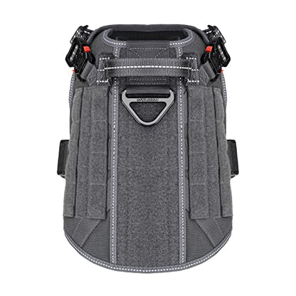 ICEFANG Tactical Dog Harness, Medium Size,2X Metal Buckle,Working Dog MOLLE Vest with Handle,No Pulling Front Leash Clip,Hook and Loop Panel (Grey,M (Pack of 1)) - color: Grey, size: Medium (Pack of 1)