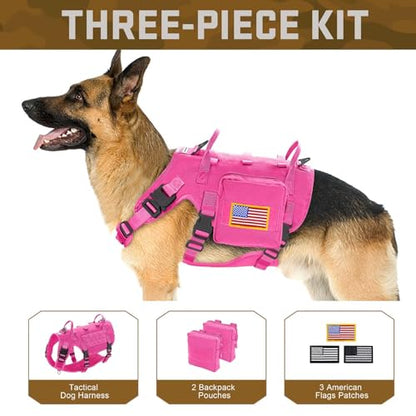 Dog Harness Medium Sized,Tactical Dog Harness with Handle,No Pull Military Style Service Dog Vest with Pockets Adjustable for Medium Large Dogs,Hot Pink,Chest 19.5-41.5" - color: Hot Pink, size: M:Chest 22-35",Fit 30-80lbs
