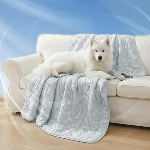NWK Dog Cooling Blanket, Q-Max>0.345, Ice Silk Cool to Touch Material, Reversible Breathable Bed Cover, Furniture Protector Couch Sofa for Summer, Machine Washable (Misty Gray, 40'' X 60'') - color: Misty Gray, size: L (40''x 60'')