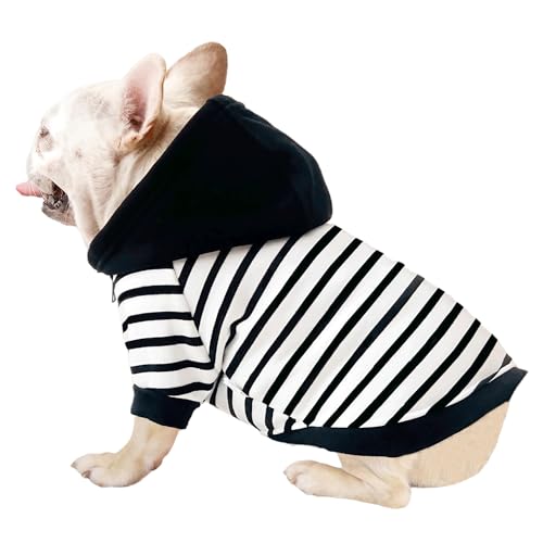 Dog Sweaters for Medium Dogs Boy French Bulldog Clothes,Frenchie Clothes Fleece Sweater Pet Winter Coat Sweatshirt Hoodie for Corgi Pug Ptibull,Black Striped,M - color: Black Striped, size: Medium