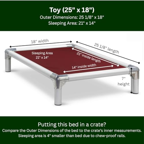 Kuranda Chewproof Elevated Dog Bed - Silver Aluminum - 25" x 18" - Heavy Duty Vinyl - Burgundy - color: Burgundy, size: Toy